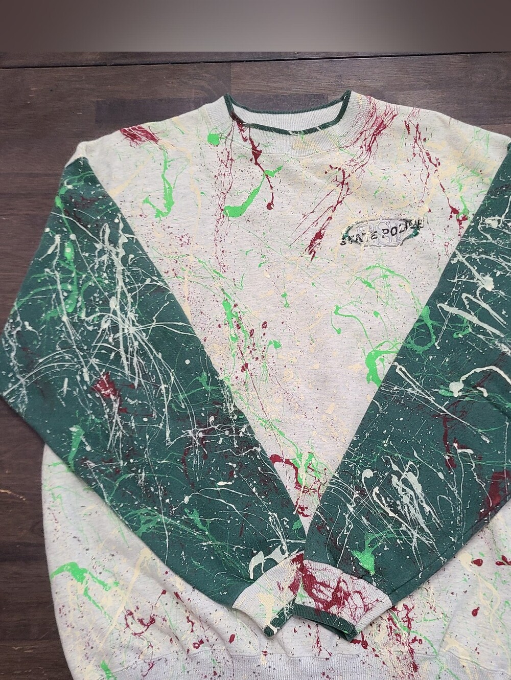 Paint-Splatter Crewneck Sweater - Green/White